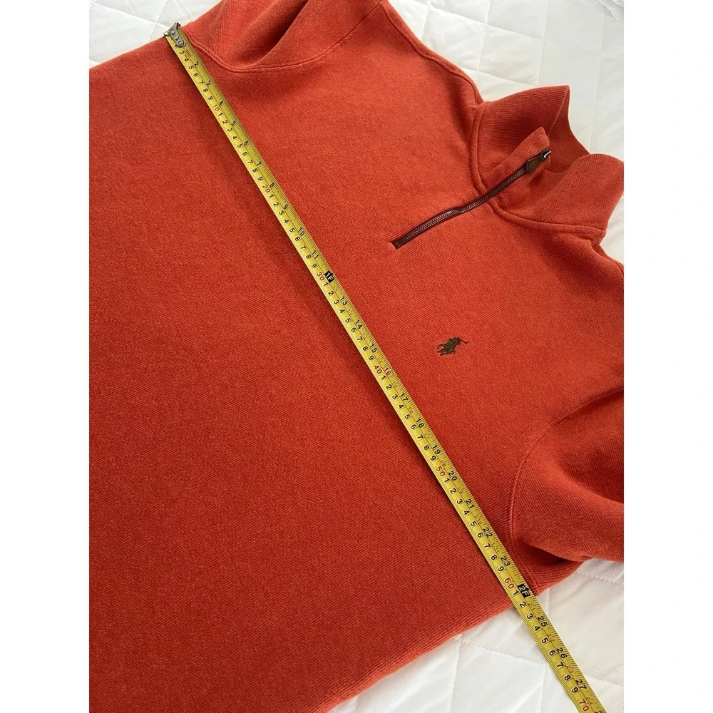 Polo Ralph Lauren Mens XL 1/4 Zip Pullover Sweater Orange Mock Neck Classic Logo